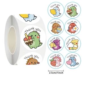 500pcs Dinosaur Thank You Stickers Roll